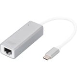 Digitus Adaptateur Ethernet Gigabit USB de Type-C™ Blanc/Argent, Aluminium, Chine, RTL8153, 24 mm, 64 mm, 17 mm