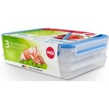 Emsa Clip & Close 3 x conteneurs de conservation des aliments 1 L, Boîte Transparent/Bleu