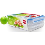 Emsa Clip & Close 3 x conteneurs de conservation des aliments 1 L, Boîte Transparent/Bleu