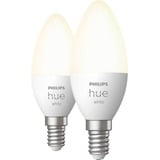 Philips Hue Flamme - Ampoule connectée E14 - (pack de 2), Lampe à LED Philips Hue White Flamme - Ampoule connectée E14 - (pack de 2), Ampoule intelligente, Blanc, Bluetooth/Zigbee, LED intégrée, E14, Blanc chaud