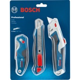 Bosch 1 600 A02 7M4 couteau à lame rétractable Bleu, Acier inoxydable Couteau à lame repliable, Cutter Bleu, Blister, 3 pièce(s)