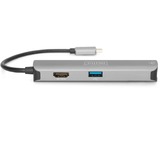 Digitus Station USB-C™, 5 ports, Station d'accueil Aluminium, 5 ports, USB Type-C, HDMI, RJ-45, USB 3.2 Gen 1 (3.1 Gen 1) Type-A, 1.4b, 5000 Mbit/s, 3840 x 2160 pixels, Gris