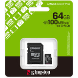 Kingston Canvas Select Plus 64 GB MicroSDXC, Carte mémoire Noir, UHS-I U1, classe 10, V10, adaptateur SD inclus