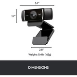 Logitech C922 Pro Stream Webcam Noir, 1920 x 1080 pixels, 60 ips, 1280x720@60fps,1920x1080@30fps, 720p,1080p, H.264, USB