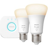 Philips Hue Kit de démarrage : 2 ampoules connectées E27 (1100), Lampe à LED Philips Hue White Kit de démarrage : 2 ampoules connectées E27 (1100), Kit d'éclairage intelligent, Blanc, Bluetooth/Zigbee, LED, E27, Lumière blanche douce