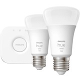 Philips Hue Kit de démarrage : 2 ampoules connectées E27 (1100), Lampe à LED Philips Hue White Kit de démarrage : 2 ampoules connectées E27 (1100), Kit d'éclairage intelligent, Blanc, Bluetooth/Zigbee, LED, E27, Lumière blanche douce