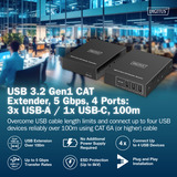 Digitus Set d'extension CAT USB 3.2 Gen1, 5Gbps, 100 mètres, Rallonge USB Noir