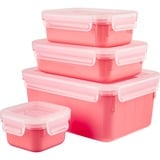 Emsa Clip & Close Rectangulaire Régler Corail 4 pièce(s), Boîte Corail/transparent, Régler, Rectangulaire, Corail, Polypropylène (PP), Élastomère thermoplastique (TPE), Allemagne, 200 ml