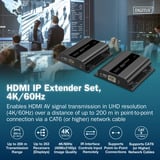 Digitus Extendeur vidéo 4K USB-C > HDMI, 200 mètres, Extension HDMI Noir