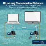 Digitus Extendeur vidéo 4K USB-C > HDMI, 200 mètres, Extension HDMI Noir