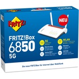 FRITZ! FRITZ!Box 6850 5G, WLAN-LTE-Routeur Box 6850 5G, Wi-Fi 5 (802.11ac), Bi-bande (2,4 GHz / 5 GHz), Ethernet/LAN, 3G, Noir, Rouge, Blanc, Routeur