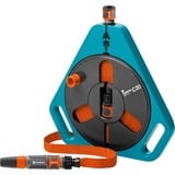 GARDENA Tuyau plat roll-fix dans son boîtier, Dévidoir Turquoise/Orange, Boîtier d'enrouleur, Noir, Bleu, Orange, 15 m, 1,2 cm