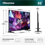 Hisense 85E7S PRO Hi-QLED Téléviseur 85" 4K Ultra HD Noir/gris foncé, 2,16 m (85"), 3840 x 2160 pixels, QLED, Smart TV, Wifi, Noir