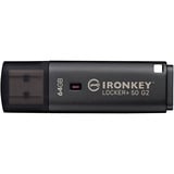 Kingston IronKey Locker+ 50 G2 64 GB, Clé USB Anthracite, FIPS 197, AES-256, 64 Go, USB Type-A, 3.2 Gen 1 (3.1 Gen 1), 145 Mo/s, Casquette, Noir