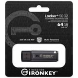 Kingston IronKey Locker+ 50 G2 64 GB, Clé USB Anthracite, FIPS 197, AES-256, 64 Go, USB Type-A, 3.2 Gen 1 (3.1 Gen 1), 145 Mo/s, Casquette, Noir