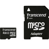 Transcend 4 GB microSDHC 4 Go Classe 4, Carte mémoire 4 Go, MicroSDHC, Classe 4, 4 Mo/s, Noir