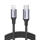 UGREEN 60759 câble de téléphone portable Noir, Argent 1 m USB C Lightning 1 m, USB C, Lightning, Noir, Argent, Mâle, Mâle