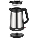 Unold 18715 bouilloire 1,5 L 1800 W Noir, Acier inoxydable Acier inoxydable/Noir, 1,5 L, 1800 W, Noir, Acier inoxydable, Plastique, Acier inoxydable, Indicateur de niveau d'eau, Sans fil