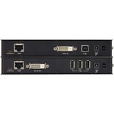 ATEN Système d'extension KVM DVI HDBaseT avec ExtremeUSB® (1920 x 1200 à 100m), Amplificateur de ligne Noir, Émetteur et récepteur, Avec fil, 100 m, Cat5e, 1920 x 1200 pixels, Liaison, Énergie, USB, Video