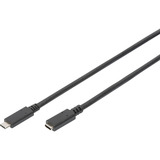 Digitus Câble de rallonge USB 2.0, connecteur USB-C > prise USB-C, Câble d'extension Noir