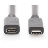 Digitus Câble de rallonge USB 2.0, connecteur USB-C > prise USB-C, Câble d'extension Noir