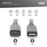 Digitus Câble de rallonge USB 2.0, connecteur USB-C > prise USB-C, Câble d'extension Noir