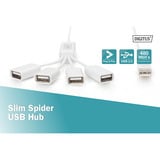 Digitus Hub USB Slim Spider, connecteur USB-A 2.0 > 4x prise USB-A Blanc