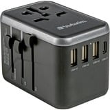 Verbatim Adaptateur universel de voyage UTA-04, Prise de voyage Noir/Argent, 3x USB-A, 2x USB-C