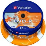 Verbatim DVD+R 4,7Go Imprimable par jet d'encre - Avec marque, Support vierge DVD DVD-R, 120 mm, Imprimable, Fuseau, 25 pièce(s), 4,7 Go