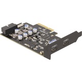 DeLOCK PCIe x4 vers 2x USB C + 1 x USB interne 10 Gbps Type-E Key A + 19 broches, Carte d'interface 