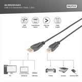 Digitus Câble de connexion USB 2.0 USB-A (mâle) > USB-B (mâle) Noir