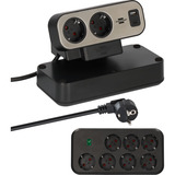 Brennenstuhl estilo Duplex multiprise de table 9 prises, 2x USB Noir/Argent