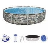 Bestway Power Steel 22' x 52"/6.71m x 1.32m Pool Set, Piscine Marron/Bleu, 40377 L, Piscine hors sol, Adultes et enfants, Echelle, Multicolore, 123,1 kg