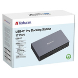 Verbatim CDS-17 Avec fil USB 3.2 Gen 1 (3.1 Gen 1) Type-C Noir, Gris, Station d'accueil Aluminium/Noir, Avec fil, USB 3.2 Gen 1 (3.1 Gen 1) Type-C, 100 W, 3,5 mm, 1000 Mbit/s, Noir, Gris