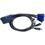 ATEN Commutateur KVM à câble VGA/audio USB 2 ports (0,9m), Switch KVM 9m), 2048 x 1536 pixels, QXGA, 0,33 W, Noir