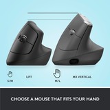 Logitech Lift Vertical Ergonomique , Souris Graphite/Noir, Bluetooth, 4000 DPI