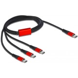 DeLOCK Câble de charge USB 3-en-1 USB Type-C vers 3x USB Type-C Noir/Rouge, 1 m