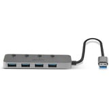 Lindy Hub USB 3.0, 4 Ports 4 Ports, USB 3.2 Gen 1 (3.1 Gen 1) Type-A, USB 3.2 Gen 1 (3.1 Gen 1) Type-A, 5 Mbit/s, Gris, Acrylonitrile-Butadiène-Styrène (ABS), Aluminium, Polycarbonate (PC), USB