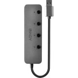 Lindy Hub USB 3.0, 4 Ports 4 Ports, USB 3.2 Gen 1 (3.1 Gen 1) Type-A, USB 3.2 Gen 1 (3.1 Gen 1) Type-A, 5 Mbit/s, Gris, Acrylonitrile-Butadiène-Styrène (ABS), Aluminium, Polycarbonate (PC), USB