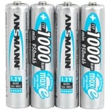 Ansmann 1000mAh NiMh Professionnel, Batterie Argent, AAA / HR03, Hybrides nickel-métal (NiMH), 1,2 V, 1000 mAh, Argent