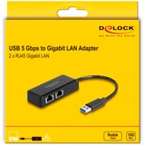 DeLOCK Adaptateur USB Type-A vers 2 x LAN Gigabit, Carte réseau 