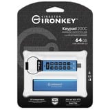 Kingston IronKey Keypad 200C USB-C de 64 Go, FIPS 140-3 niveau 3 AES-256, Clé USB FIPS 140-3 niveau 3 AES-256, 64 Go, USB Type-C, 3.2 Gen 1 (3.1 Gen 1), 280 Mo/s, Gaine, Bleu