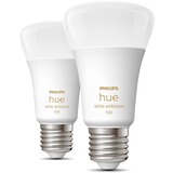 Philips Hue A60 - Ampoule connectée E27 - 1100 (pack de 2), Lampe à LED Philips Hue White ambiance A60 - Ampoule connectée E27 - 1100 (pack de 2), Ampoule intelligente, Blanc, Bluetooth/Zigbee, LED intégrée, E27, Lumière du jour froide, Blanc chaud