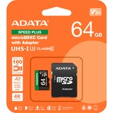 ADATA Speed Plus 64 Go MicroSDXC Classe 10, Carte mémoire 64 Go, MicroSDXC, Classe 10, 160 Mo/s, 140 Mo/s, Class 3 (U3)