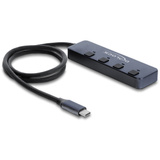DeLOCK Hub USB 10 Gbps avec 3 x USB-A + 1 x USB-C avec interrupteur Gris