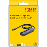 DeLOCK Hub USB 10 Gbps avec 3 x USB-A + 1 x USB-C avec interrupteur Gris