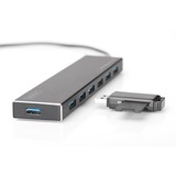 Digitus Concentrateur USB 3.0 Office, 7 ports, Hub USB 7 ports, USB 3.2 Gen 1 (3.1 Gen 1) Type-A, USB 3.2 Gen 1 (3.1 Gen 1) Type-A, 5000 Mbit/s, Gris, Aluminium, 1 m