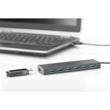 Digitus Concentrateur USB 3.0 Office, 7 ports, Hub USB 7 ports, USB 3.2 Gen 1 (3.1 Gen 1) Type-A, USB 3.2 Gen 1 (3.1 Gen 1) Type-A, 5000 Mbit/s, Gris, Aluminium, 1 m