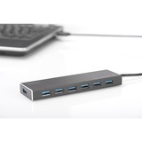Digitus Concentrateur USB 3.0 Office, 7 ports, Hub USB 7 ports, USB 3.2 Gen 1 (3.1 Gen 1) Type-A, USB 3.2 Gen 1 (3.1 Gen 1) Type-A, 5000 Mbit/s, Gris, Aluminium, 1 m