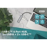 Digitus USB-C 4 ports 2x USB A + 2x USB-C, Hub USB Argent